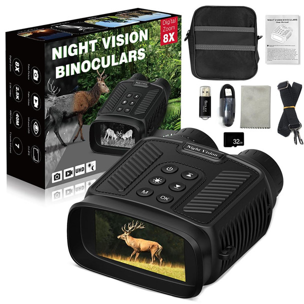 4K Night Vision Binoculars IR 8X Digital Zoom Rechargeable 3inch HD Screen 40MP Photos 4K Video Infrared Full Dark View Scope Color Black product image