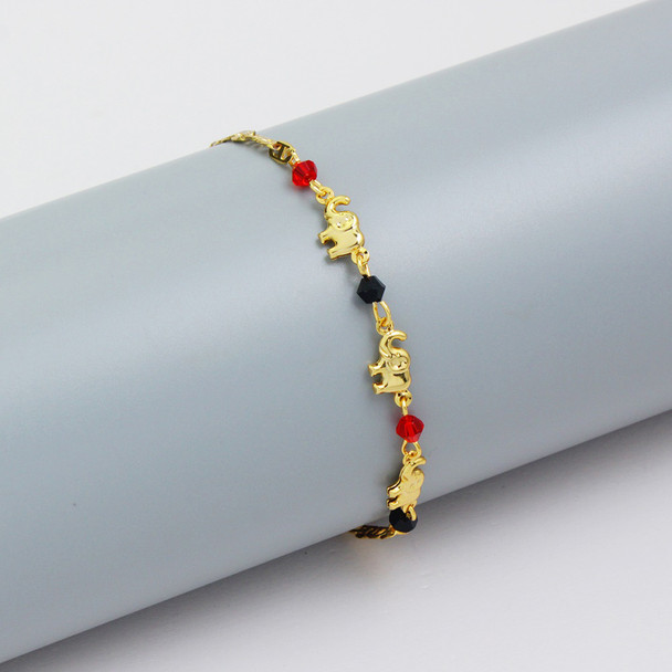 18K-Gold-Plated Elephant Anklet with Red & Black Crystals product image