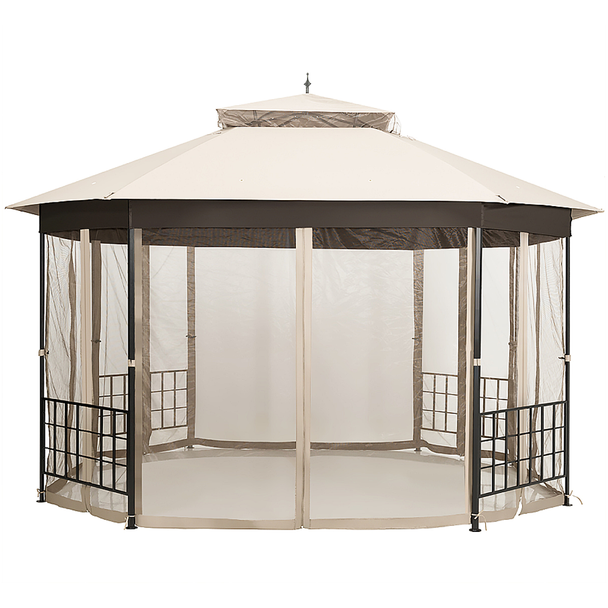 Steel Paneled Beige Mesh Covered 10' x 12' Gazebo product image