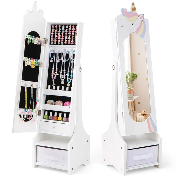 Kids' Tilt-Angle Jewelry Cabinet with Full-Length Mirror  product image
