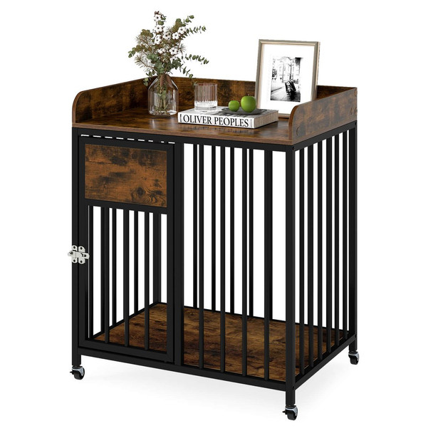Dog Crate Furniture with Protective Guardrails and Lockable Door product image
