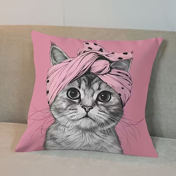 Double-Sided Printed Pink Turban Cat Decorative Pillowcase product image