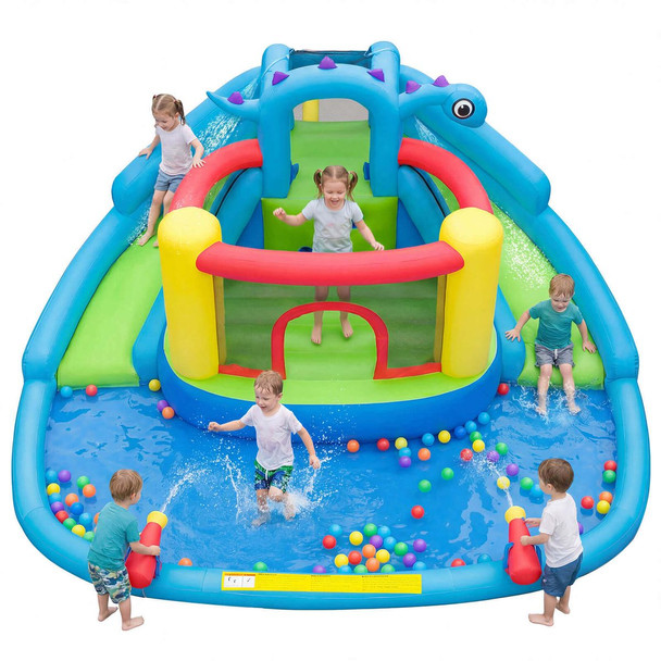  Inflatable Water Slide Park with Double Slides, Jumping Area, and Climbing Wall product image