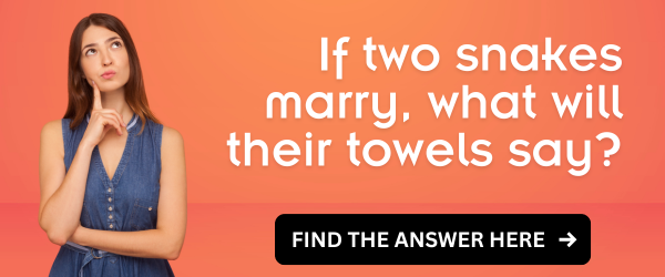 If two snakes marry, what will their towels say?
