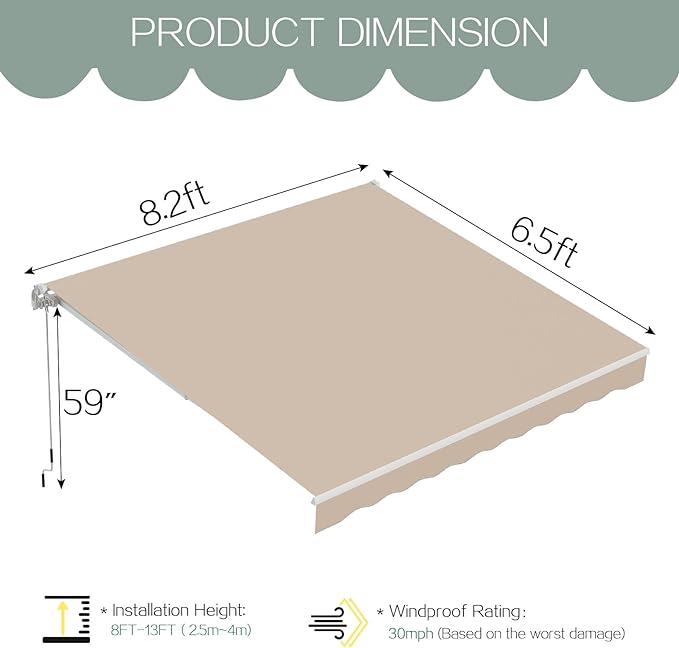 Manual Retractable Sun Shade Awning with Manual Crank - 19002BG-UG01-1
