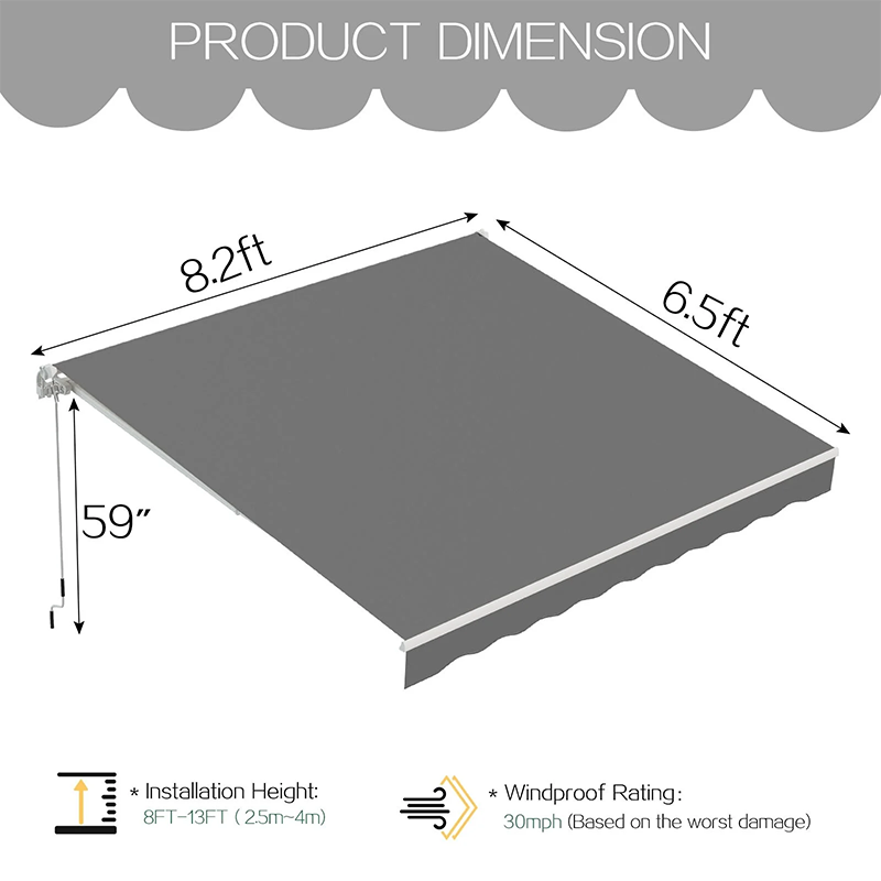 Manual Retractable Sun Shade Awning with Manual Crank - 19002GR-UG01