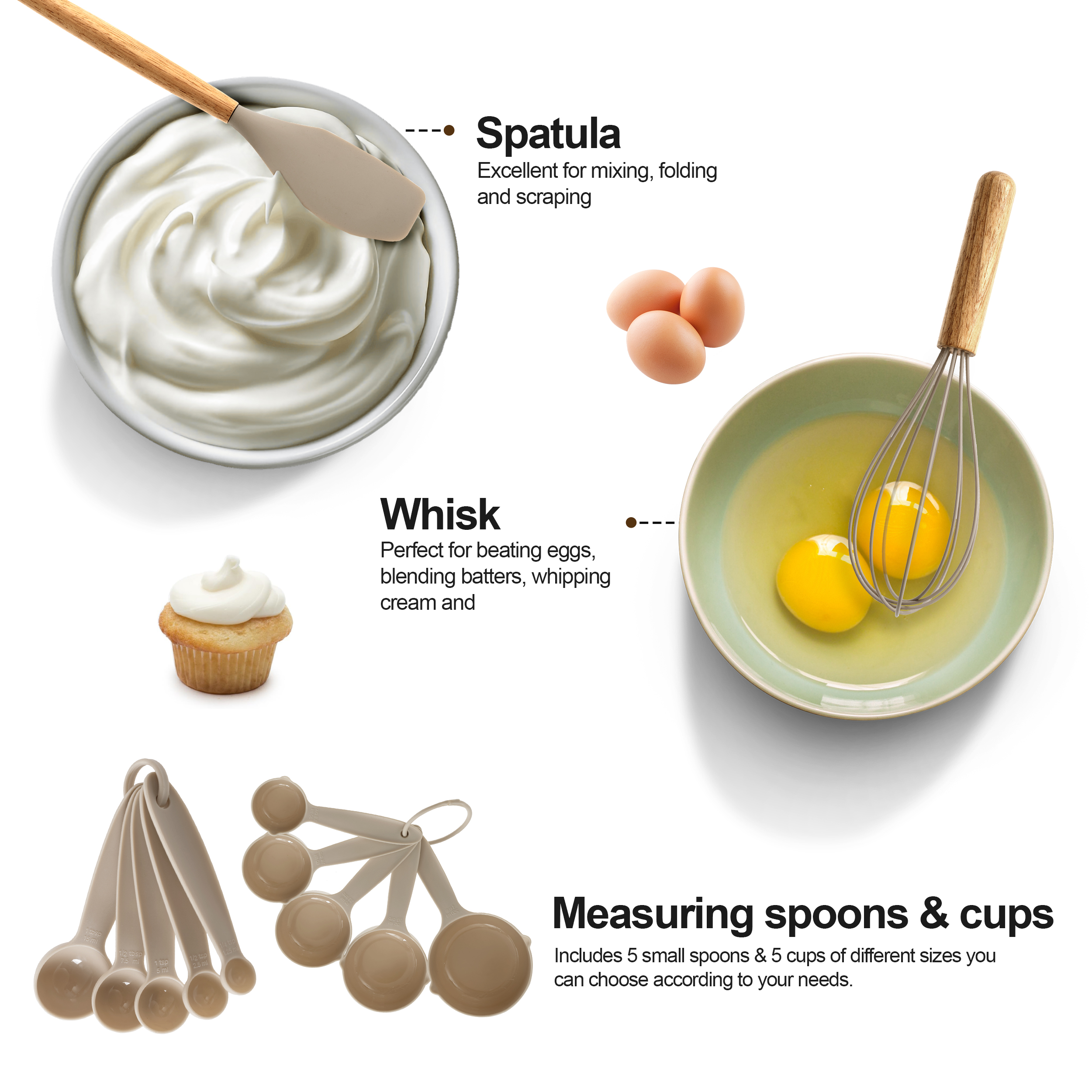 35-Piece Wooden Non-stick Kitchen Utensils Set, Bpa-free - khaki