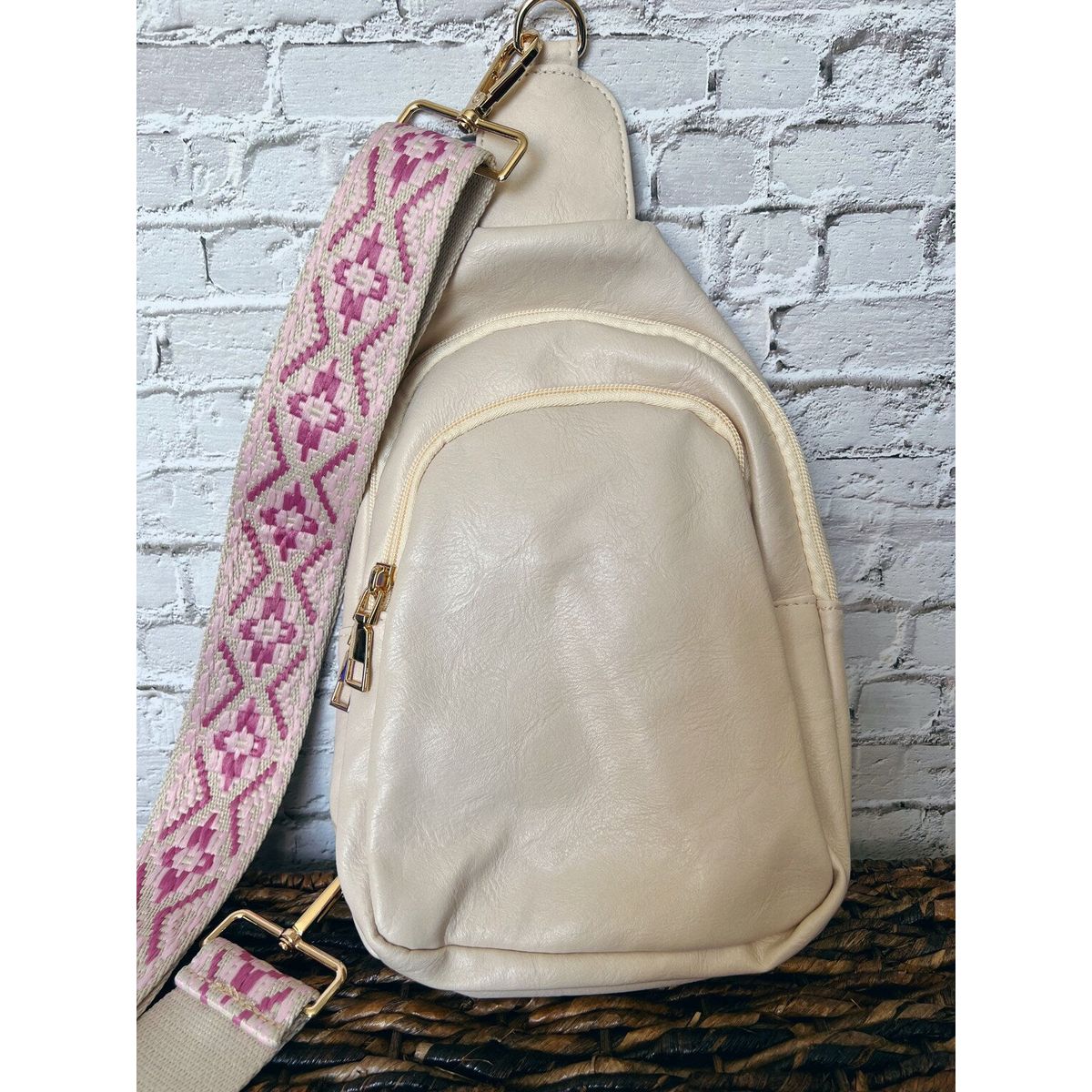 Vegan Leather Crossbody Sling Bag with Credit Card Slots - Ivory