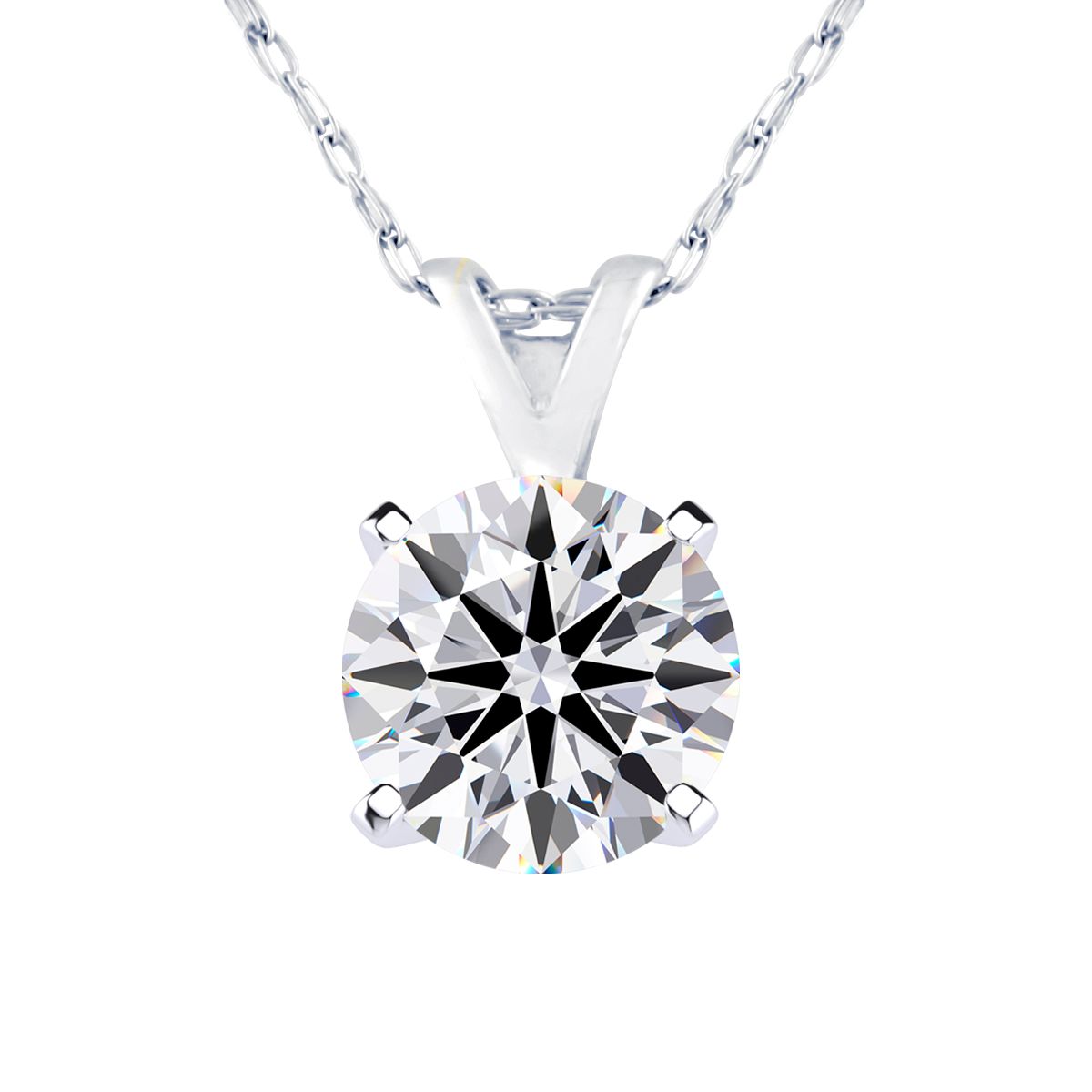 Round Real Diamond Solitaire Necklace - 1 Carat Real Diamond Necklace, Whit
