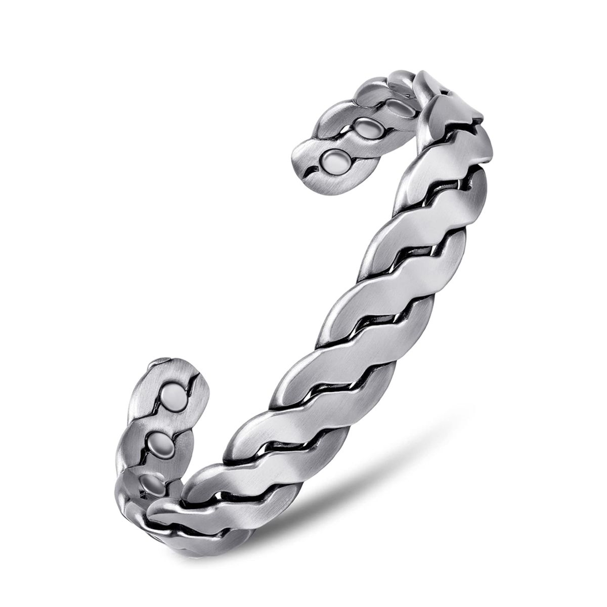 Adjustable Copper Twist Cuff Therapy Bracelet - Silver