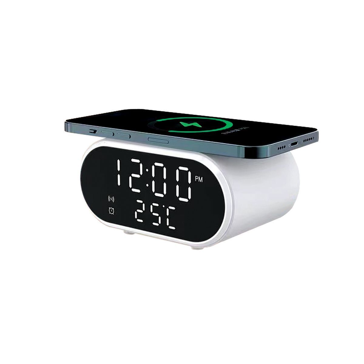 Wireless Charger LED Alarm Clock with Temperature - White