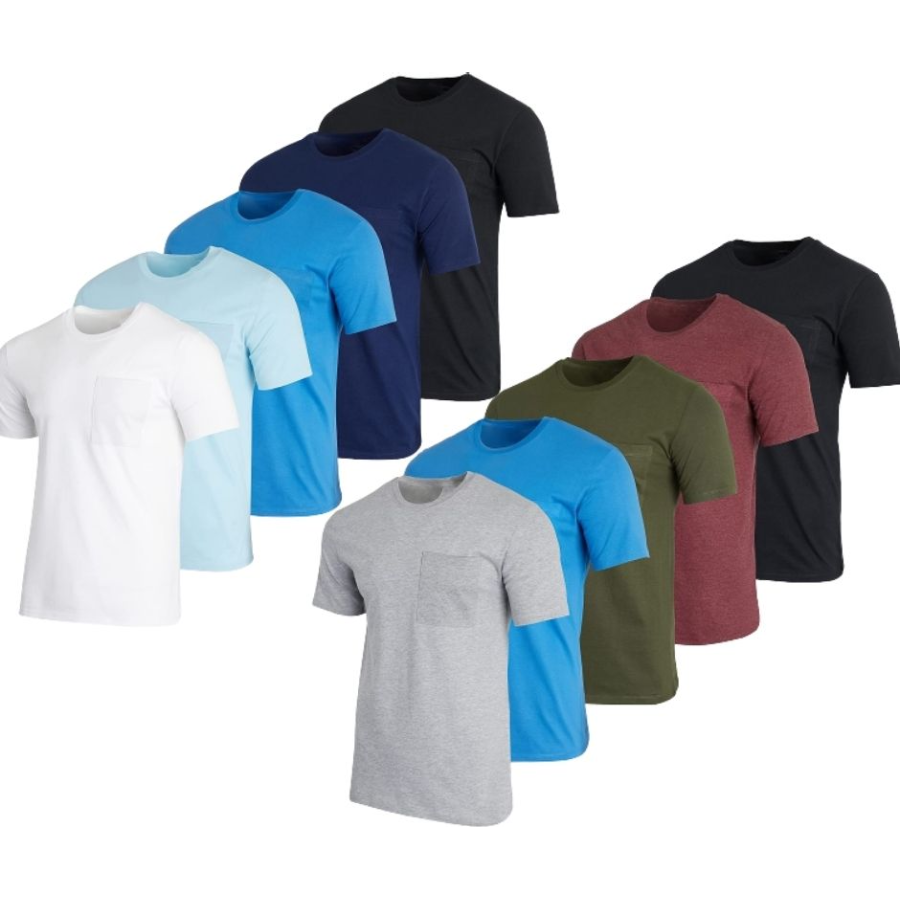 Men's Cotton Crewneck T-Shirt with Pocket (5-Pack) - Assorted Pack- Small