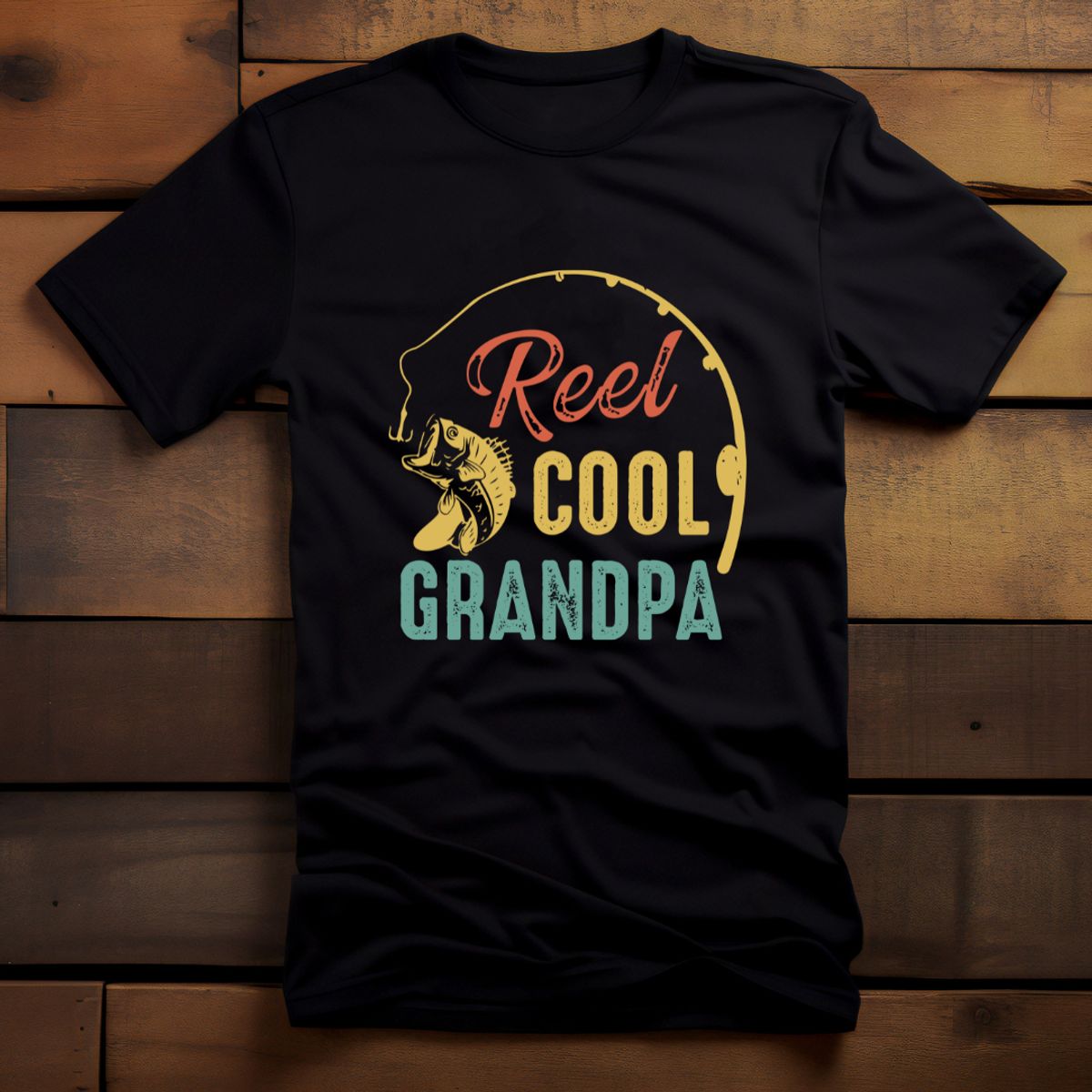 Men's 'Reel Cool Grandpa' Fishing Graphic Short Sleeve T-Shirt - Medium