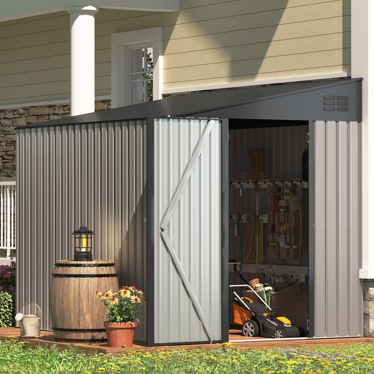 6 x 8-Foot Slanted-Roof Outdoor Metal Storage Shed - 1623GR-UG01