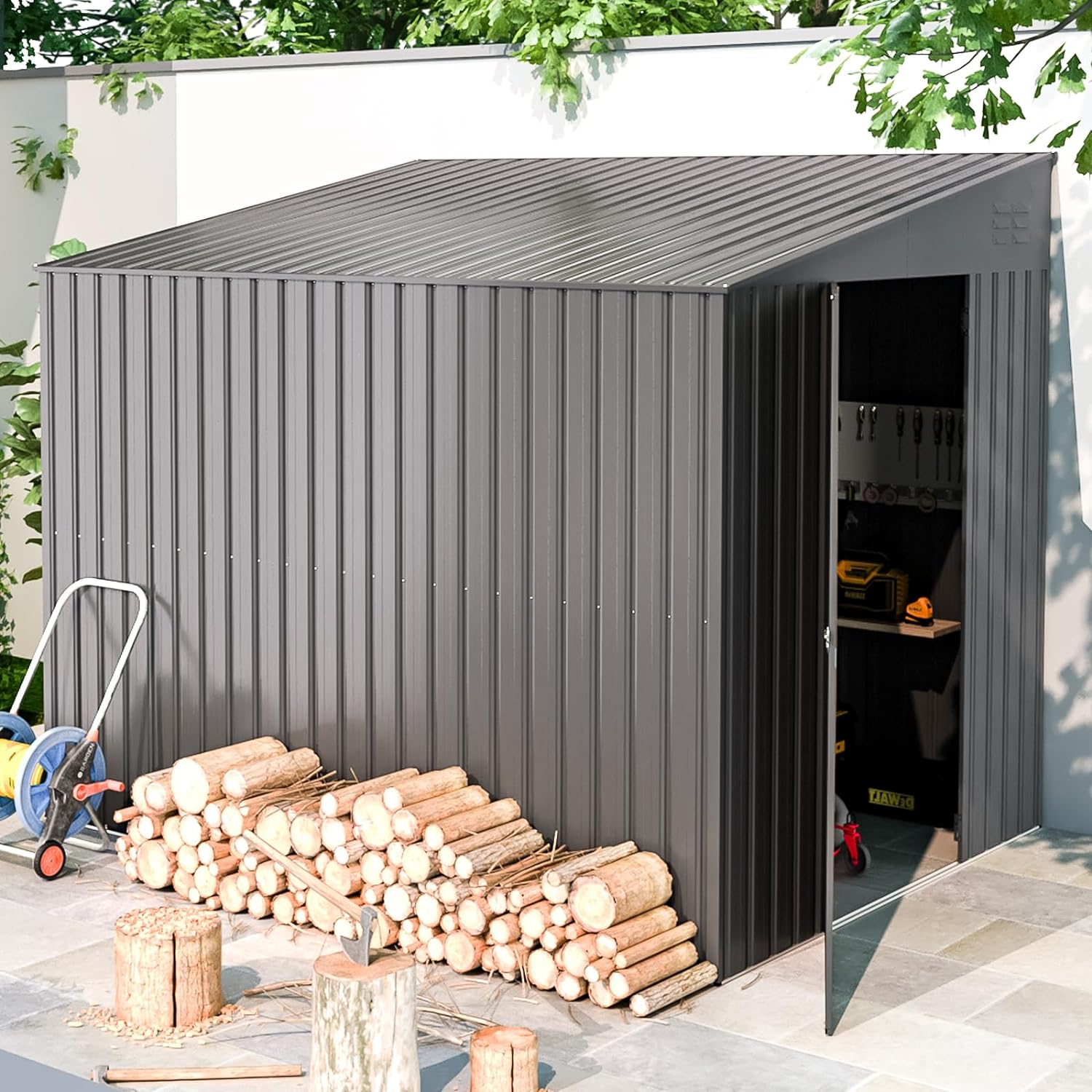 6 x 8-Foot Slanted-Roof Outdoor Metal Storage Shed - 16234DG-UG01