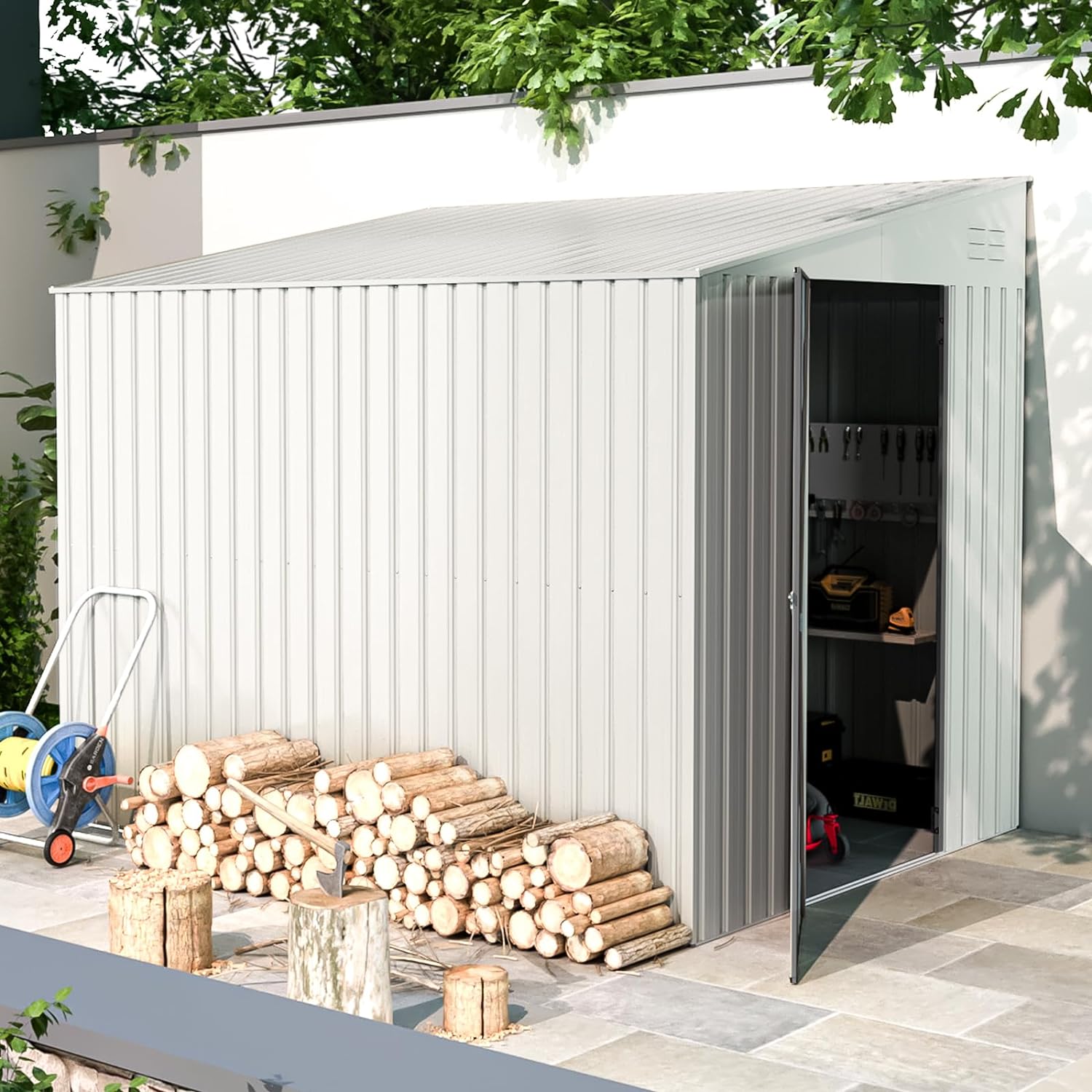 6 x 8-Foot Slanted-Roof Outdoor Metal Storage Shed - 16234WH-UG01