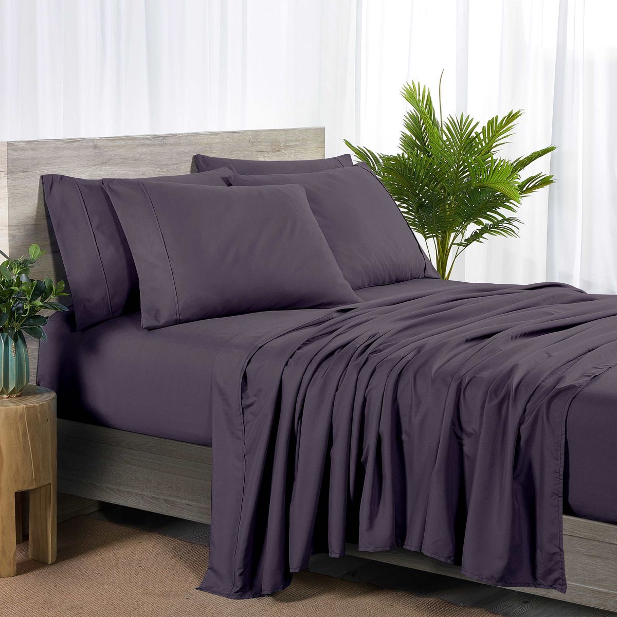 6-Piece 2000-Thread-Count Bamboo Sheet Set with SnugGrip by Bibb Home&reg; - Full - Egg Plant