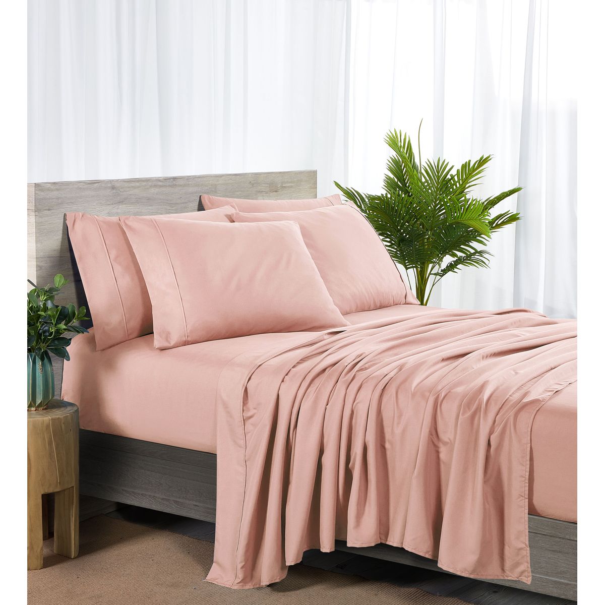 6-Piece 2000-Thread-Count Bamboo Sheet Set with SnugGrip by Bibb Home® - King - Blush