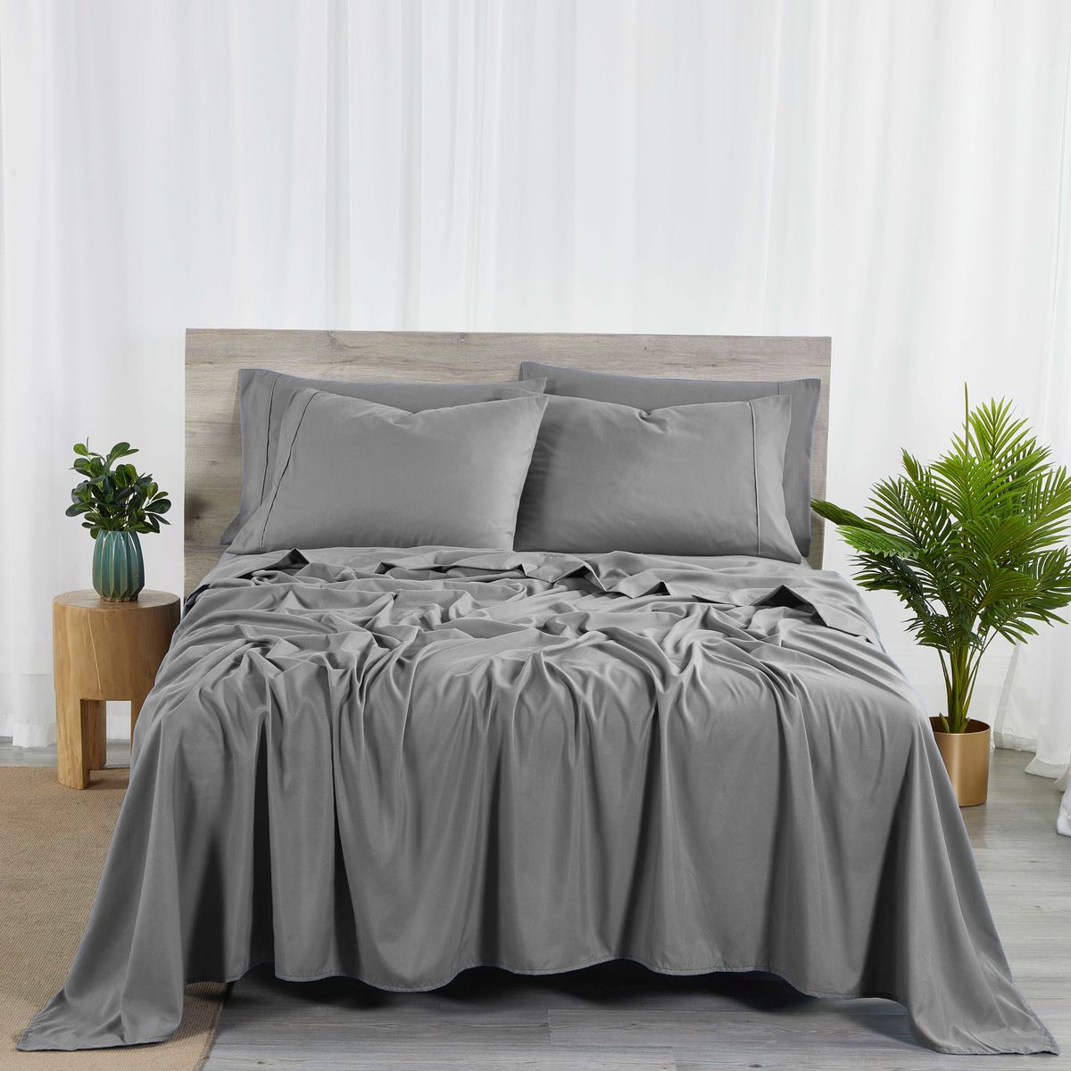 6-Piece 2000-Thread-Count Bamboo Sheet Set with SnugGrip by Bibb Home® - Queen - Charcoal Grey