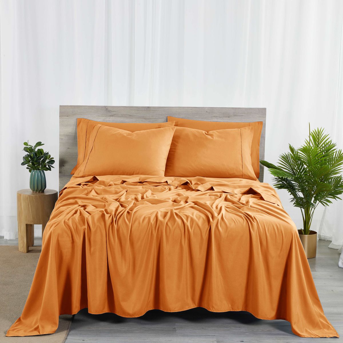 6-Piece 2000-Thread-Count Bamboo Sheet Set with SnugGrip by Bibb Home® - Queen - Pumpkin