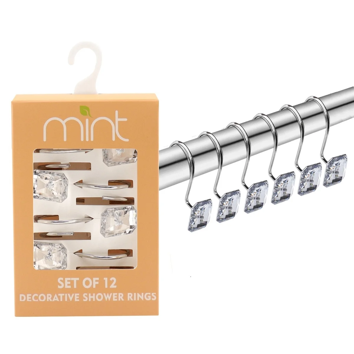 Shower Curtain Hook Rings (Set of 12) - Square Acrylic