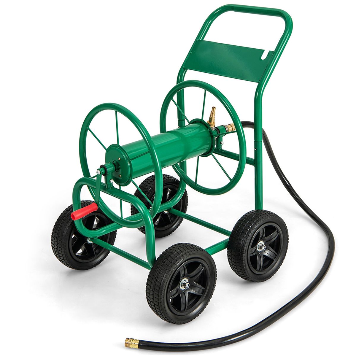 Garden Water Hose Reel Cart with 4 Wheels and Non-slip Grip - Green