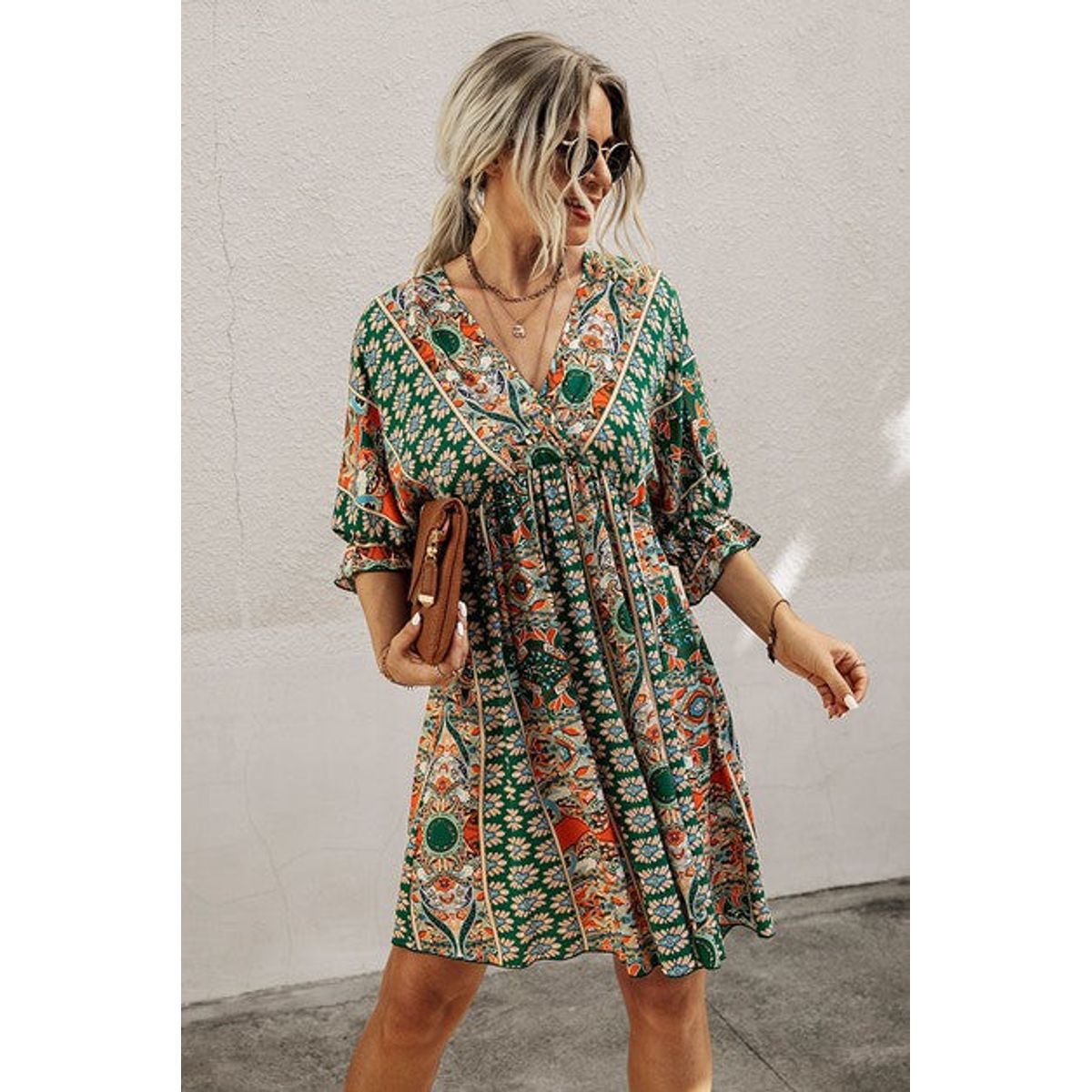 Women's Free Spirit Boho A-Line Dress - Green / Large (10-12)