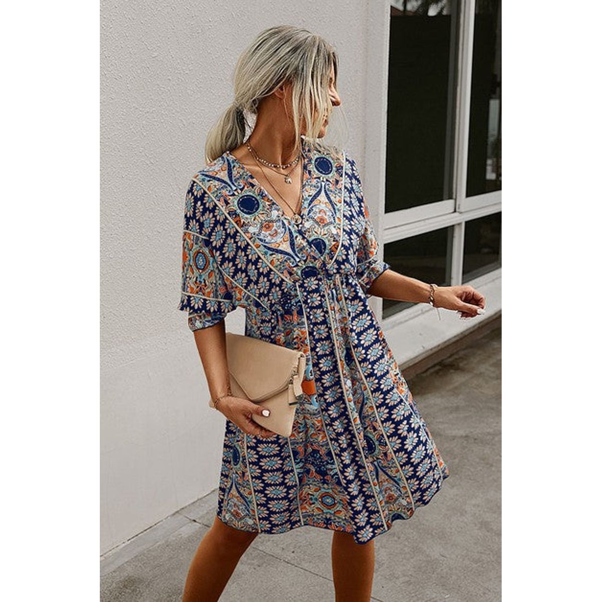 Women's Free Spirit Boho A-Line Dress - Navy / Small (2-4)