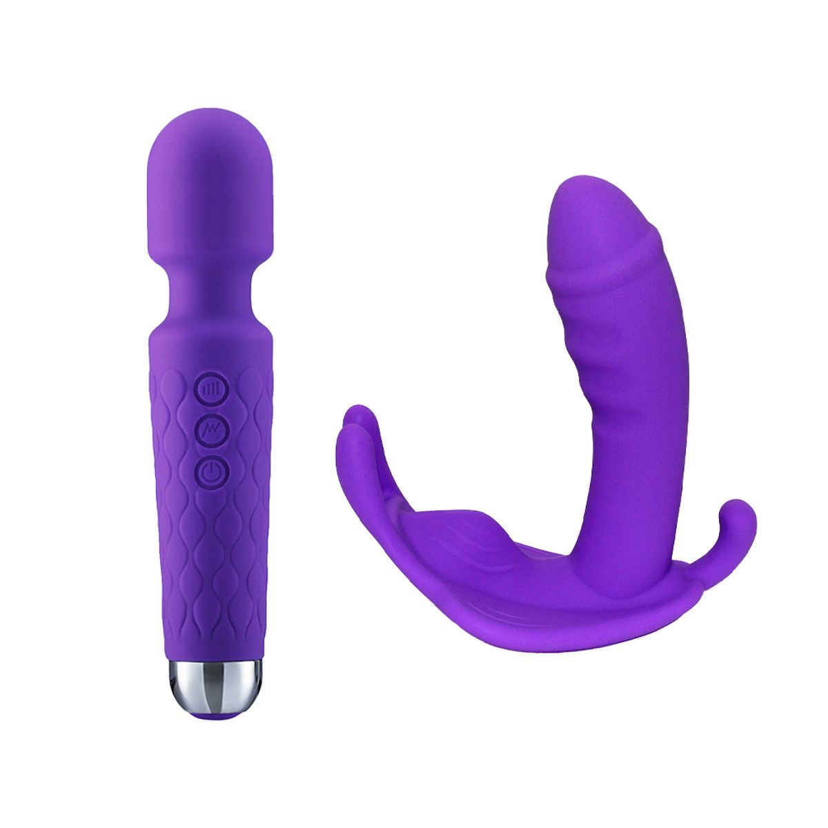 Wireless Waterproof Panty Vibrator Plus Wand Massager - Purple Panty plus Purple Wand Pleasure