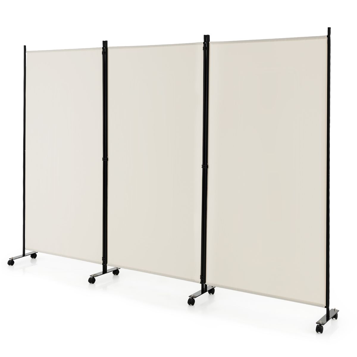 3-Panel Folding Room Divider with Lockable Wheels - Screen-WH