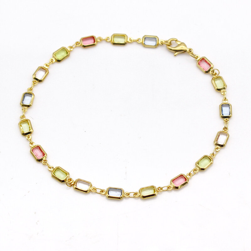 18K Gold-Filled High-Polish Multi-Color Crystal Baguette Anklet - LB/ANK-8''