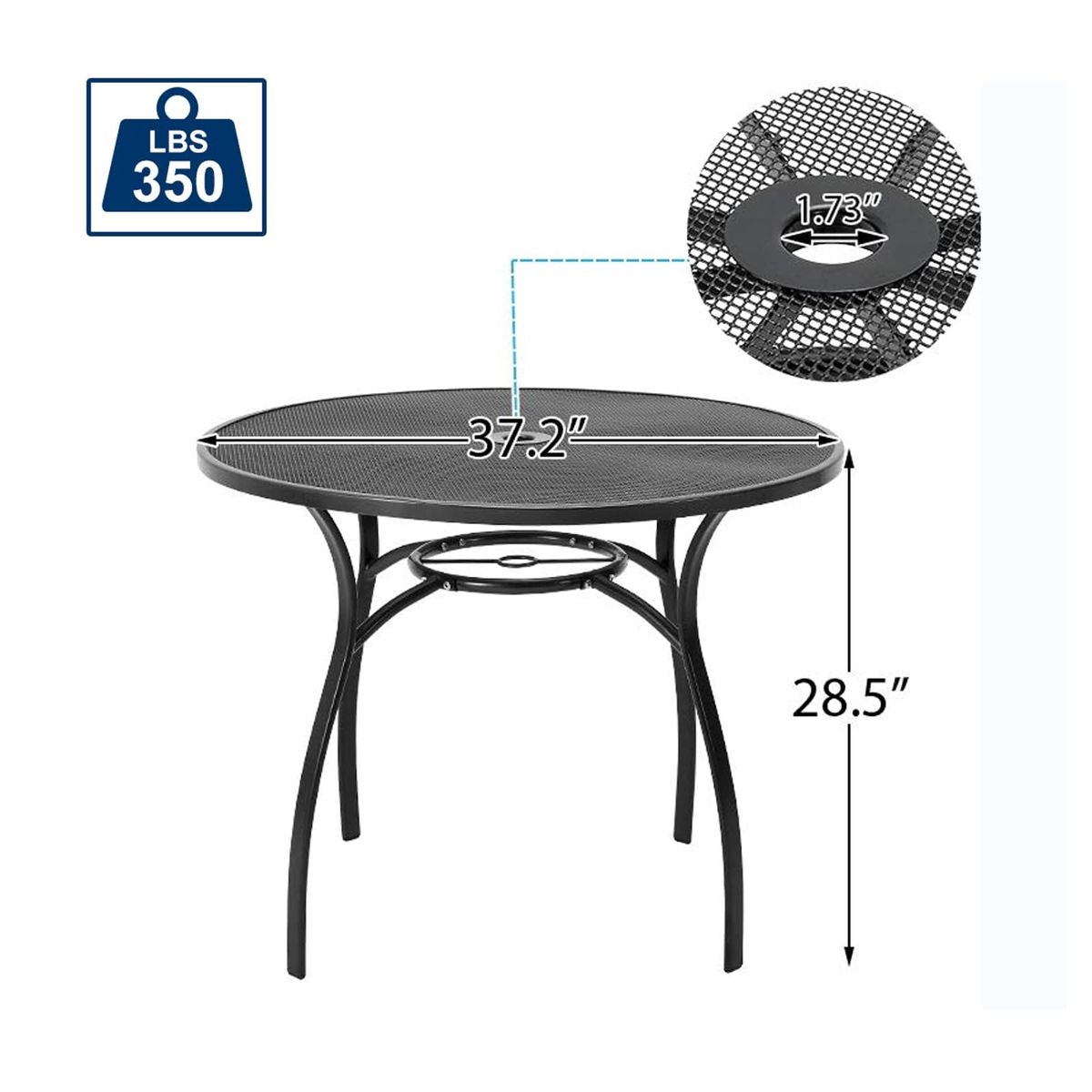 Outdoor Metal Patio Dining Tables (With and without Umbrella Holes) - 19034GR-Table-UG01