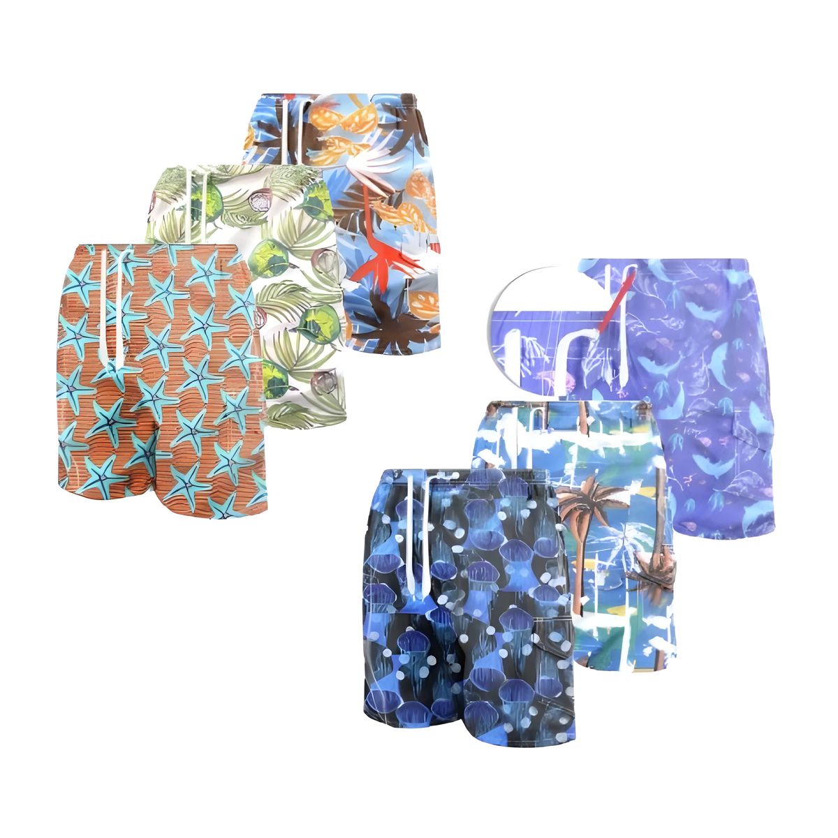 Men's Quick-Dry Swim Shorts with Cargo Pockets (3-Pack) - Prints- Small