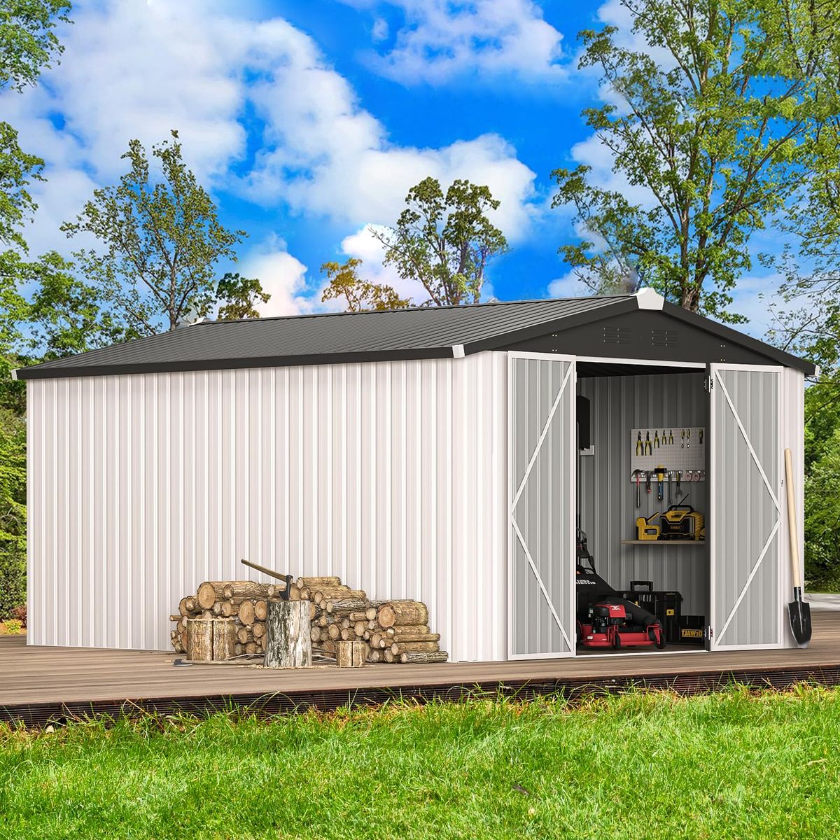10 x 14-Foot Metal Shed with Lockable Doors - 16331WH-UG01