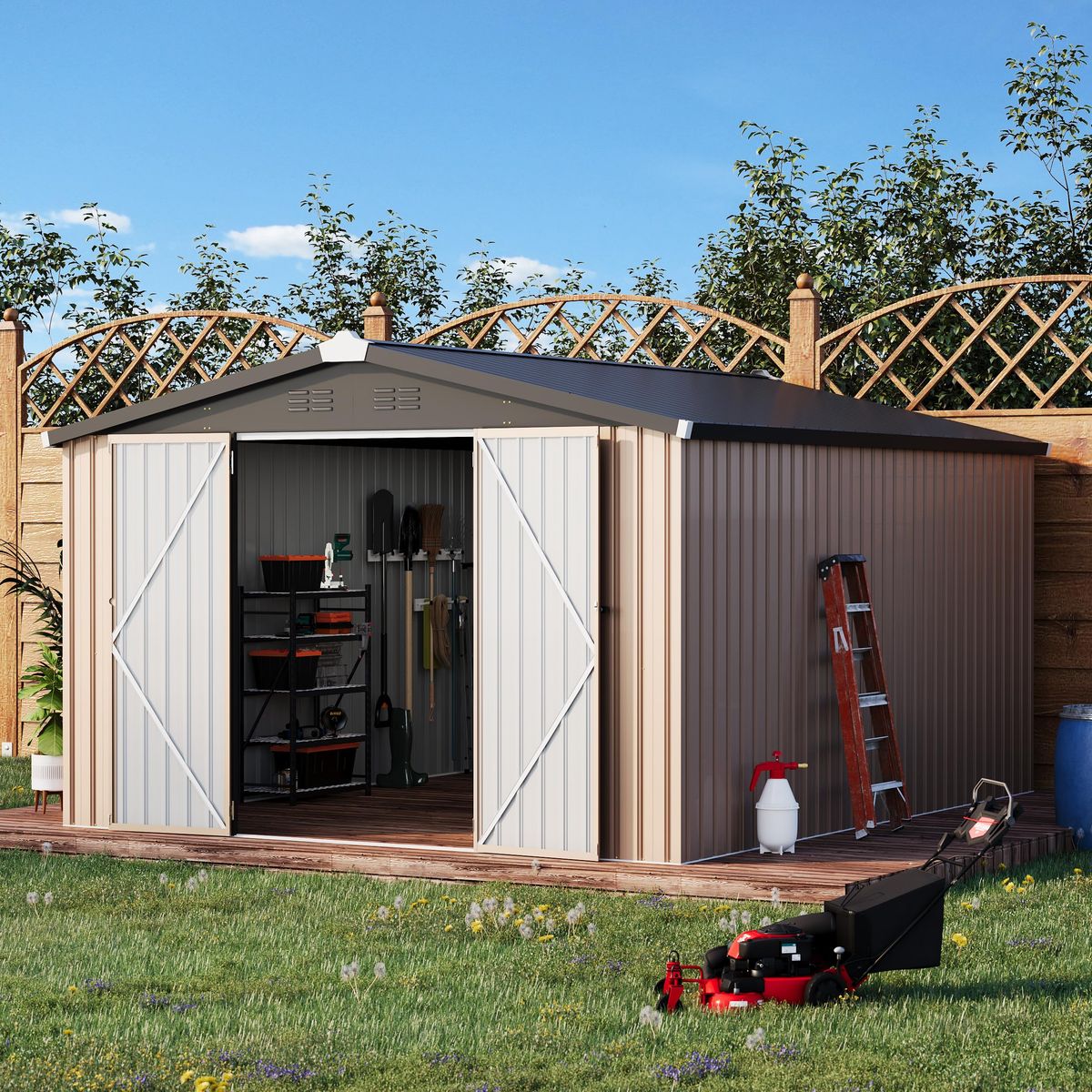 10 x 14-Foot Metal Shed with Lockable Doors - 16331GR-UG01