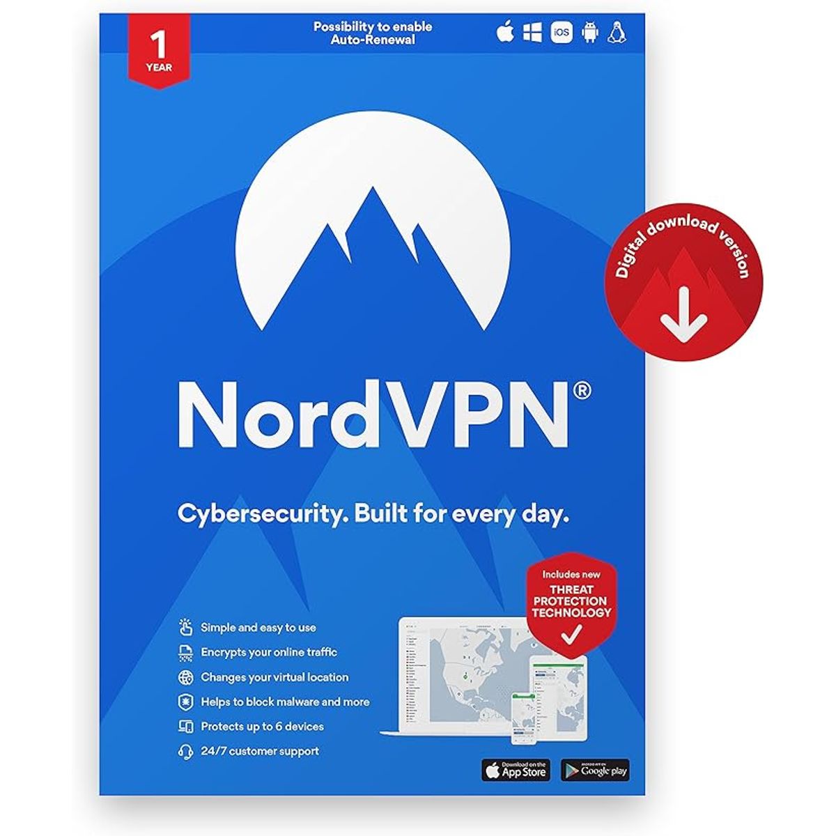 NordVPN® Virtual Private Network Digital Software - Standard (1 or 2-Year Sub) - (10 Devices/1 Year)