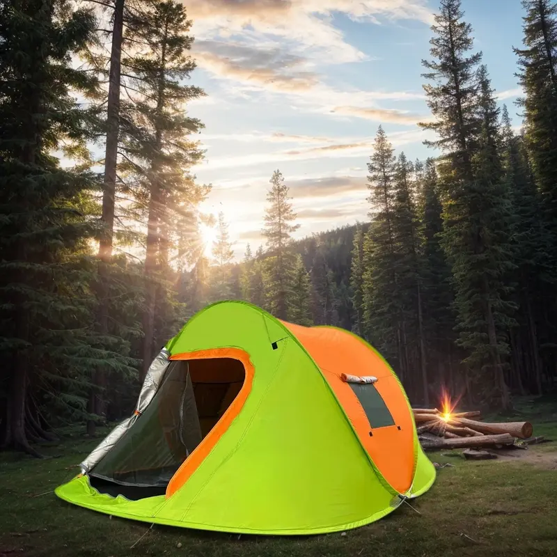 Instant 2-Person Pop-up Tent with 2 Ventilated Mesh Windows and Doors - Green