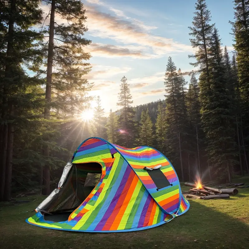 Instant 2-Person Pop-up Tent with 2 Ventilated Mesh Windows and Doors - Rainbow