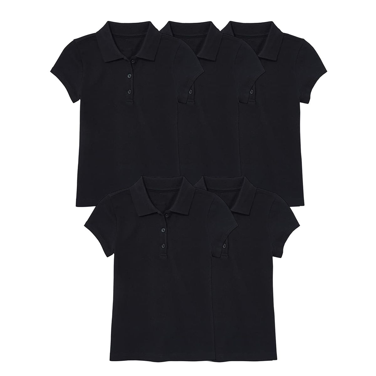 Girls' 3-Button Short Sleeve School Uniform Polo Shirt (5-Pack) - J/GP-8022-BK-BK-BK-BK-BK / 7