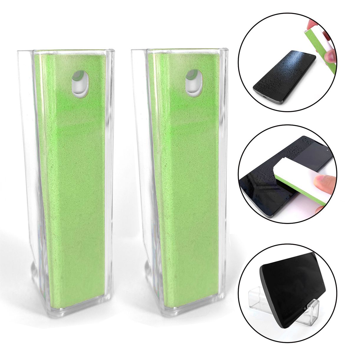 All-in-One Screen Cleaning Spray, Cloth, and Phone Stand (2-Pack) - 2x Green