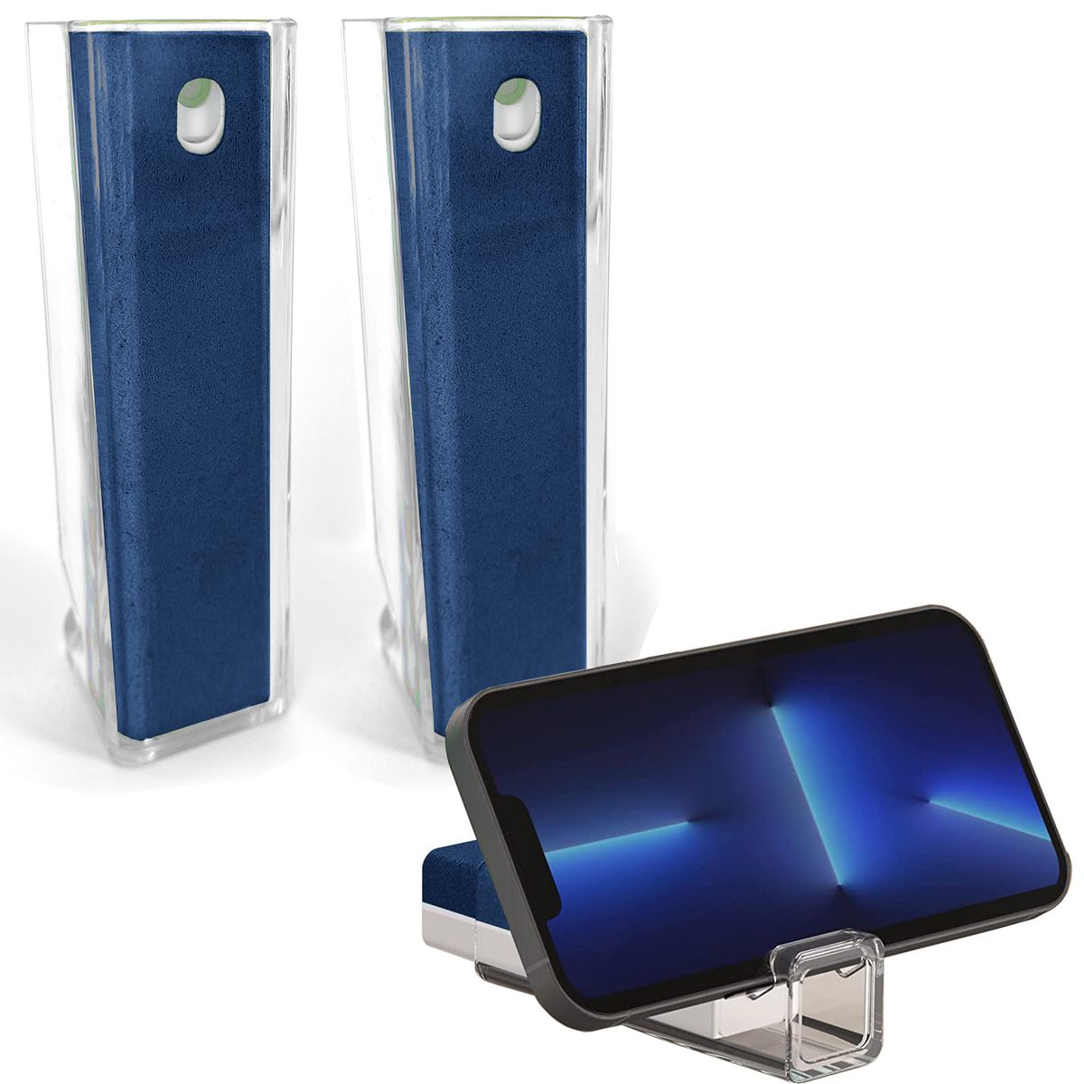 All-in-One Screen Cleaning Spray, Cloth, and Phone Stand (2-Pack) - 2x Navy