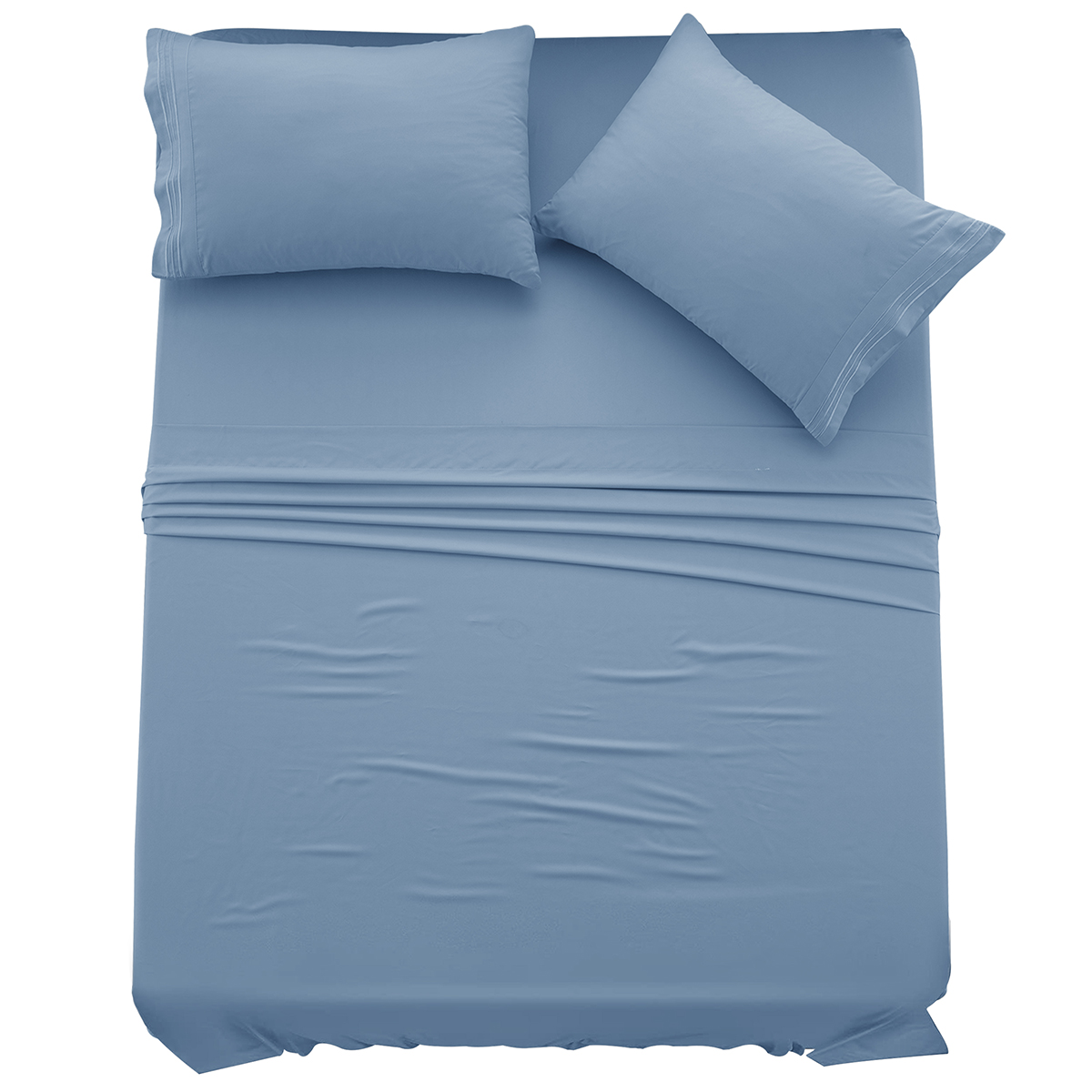 4-Piece Solid Microfiber Deep Pocket Bedding Sheet Set - Full Blue