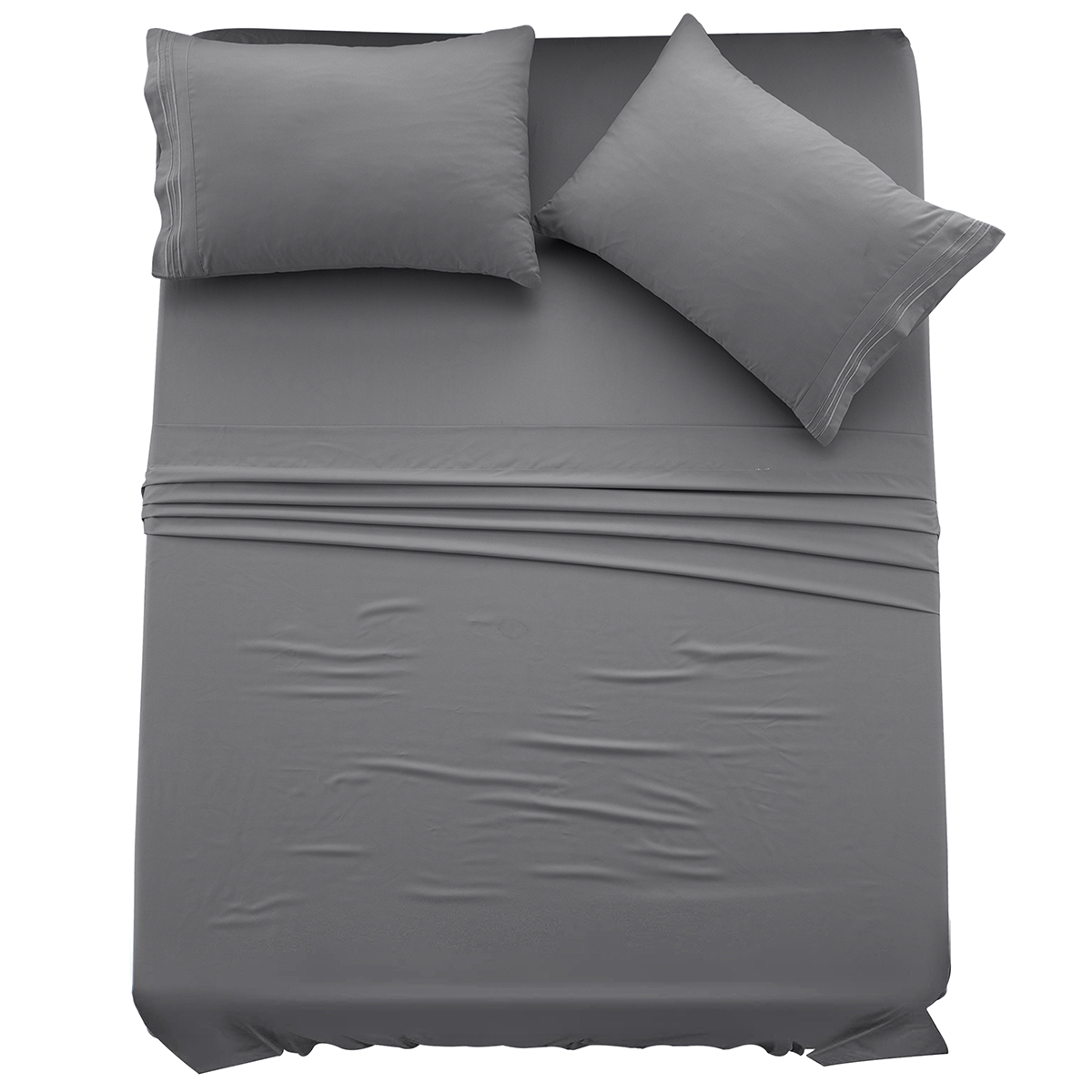 4-Piece Solid Microfiber Deep Pocket Bedding Sheet Set - Full Dark Grey