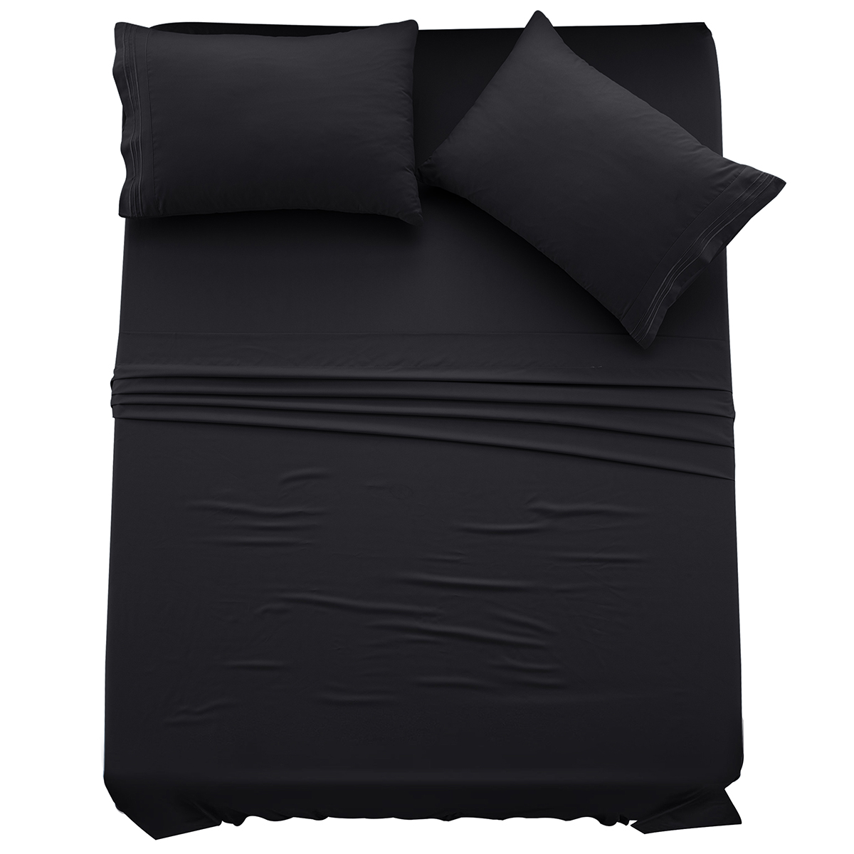 4-Piece Solid Microfiber Deep Pocket Bedding Sheet Set - Full Black