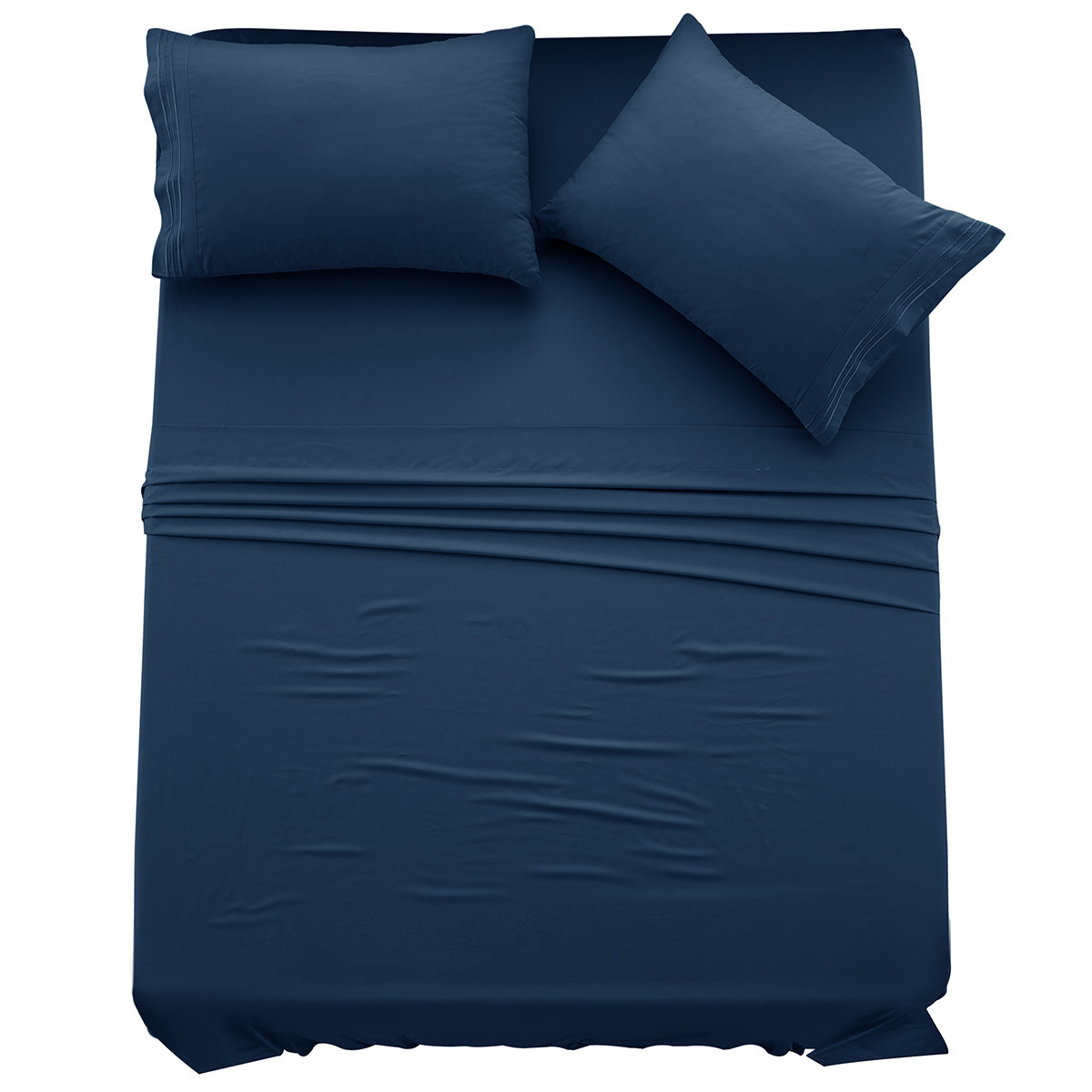 4-Piece Solid Microfiber Deep Pocket Bedding Sheet Set - Queen Navy