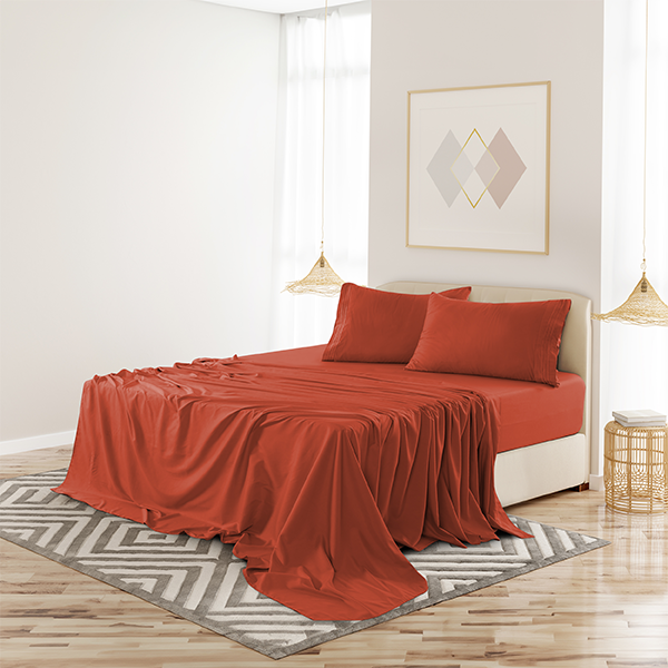 4-Piece Solid Microfiber Deep Pocket Bedding Sheet Set - California King Coral