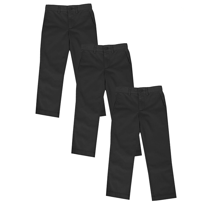 Boys' Flat-Front School Uniform Pants (3-Pack) - Black & Black & Black - Size 10