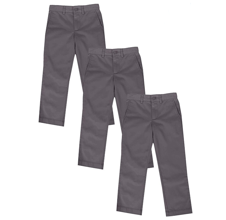 Boys' Flat-Front School Uniform Pants (3-Pack) - Grey & Grey & Grey - Size 5