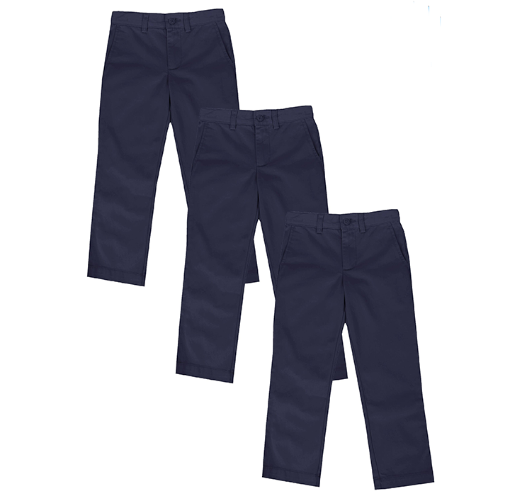 Boys' Flat-Front School Uniform Pants (3-Pack) - Navy & Navy & Navy - Size 6