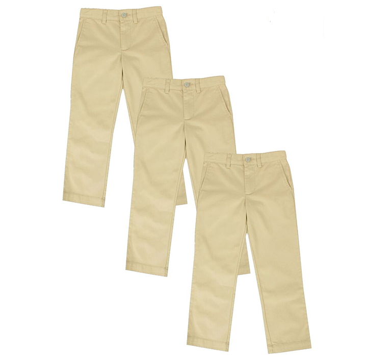 Boys' Flat-Front School Uniform Pants (3-Pack) - Khaki & Khaki & Khaki - Size 18